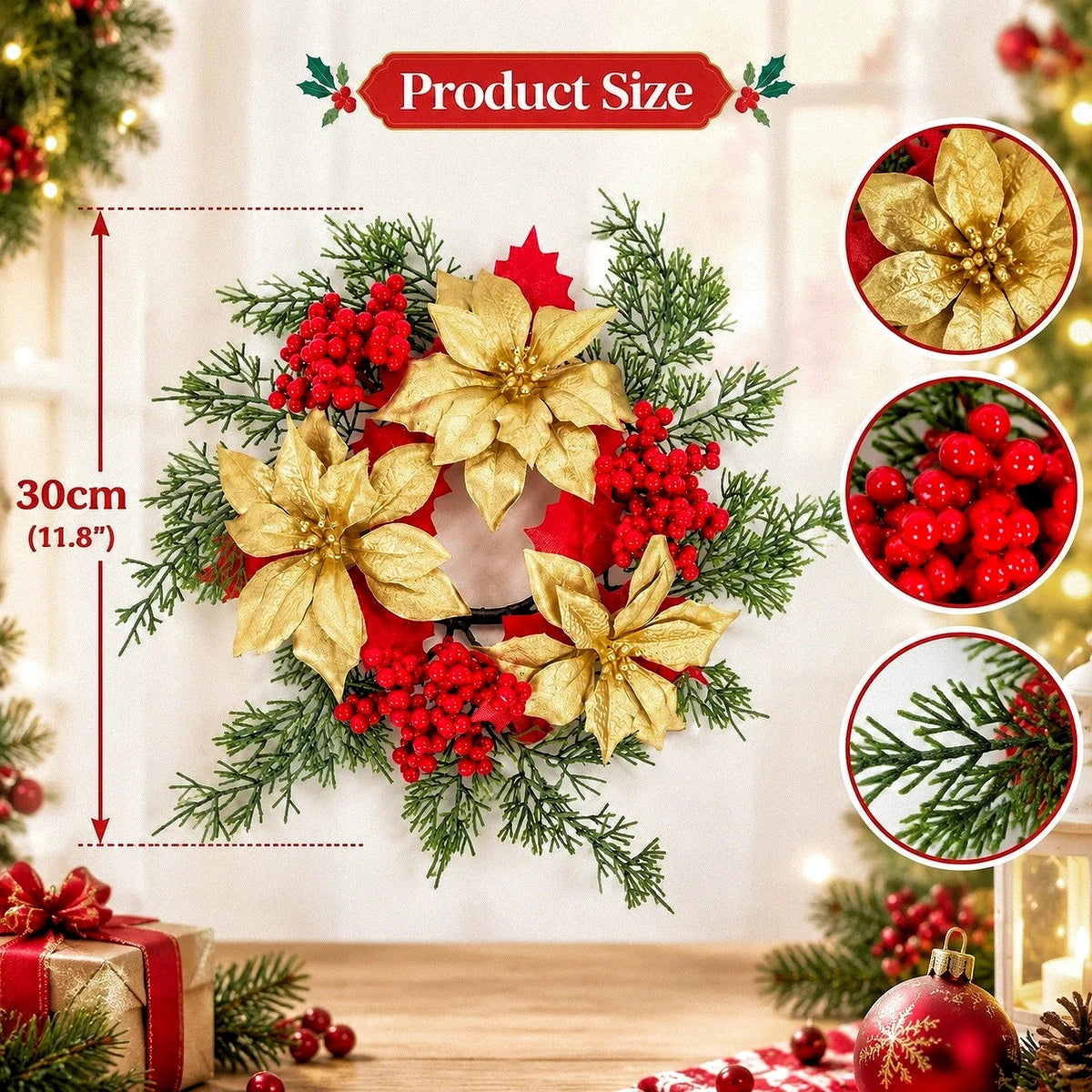 11.8-Inch Gold Poinsettia Christmas Floral Pick
