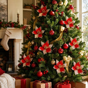 12-Piece Velvet Poinsettia Ornament Collection