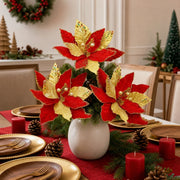 12-Piece Velvet Poinsettia Ornament Collection