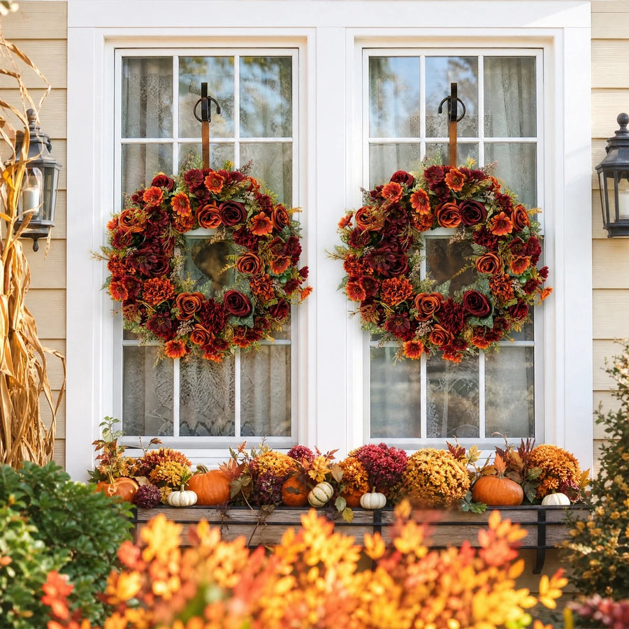 17.7-Inch Fall Hydrangea & Dahlia Door Wreath