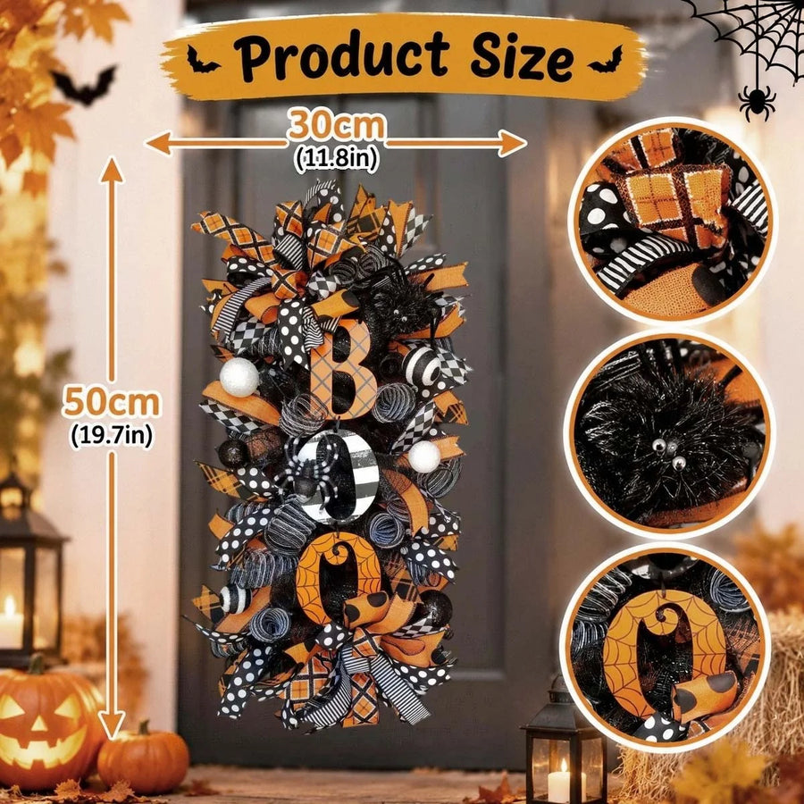 Halloween Boo Spider Swag Wreath – 19.7in