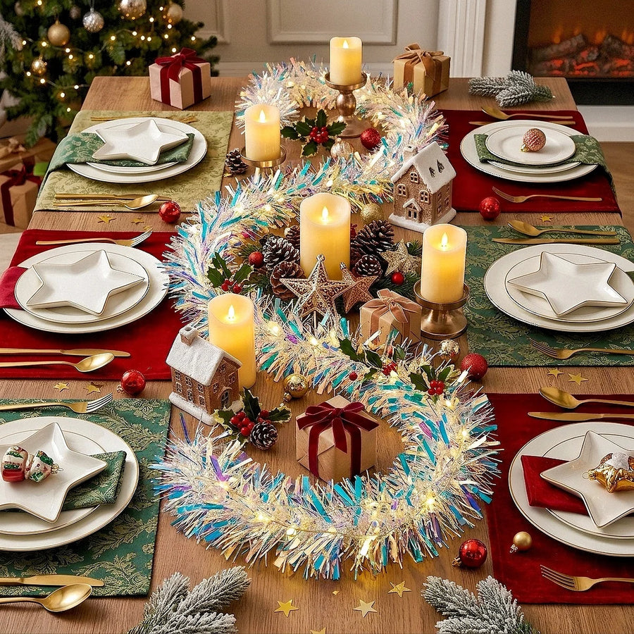 6-Piece Iridescent Christmas Tinsel Garland Set