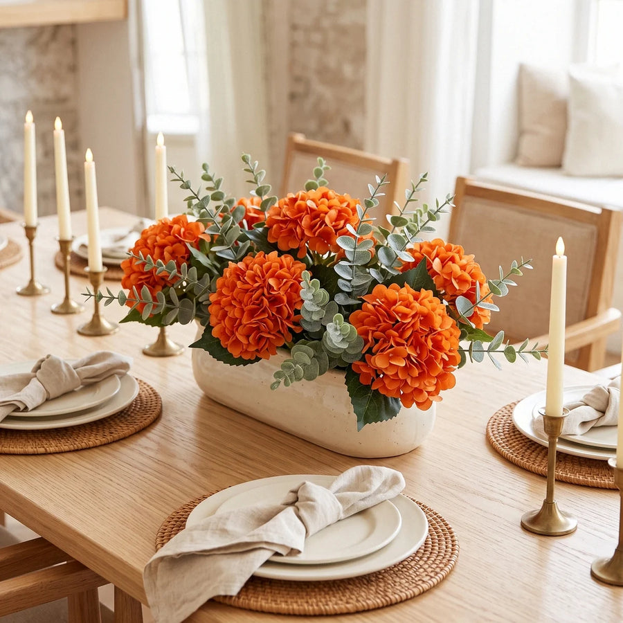 Orange Hydrangea & Eucalyptus Fall Floral Set