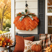 Orange Pumpkin Fall Door Wreath