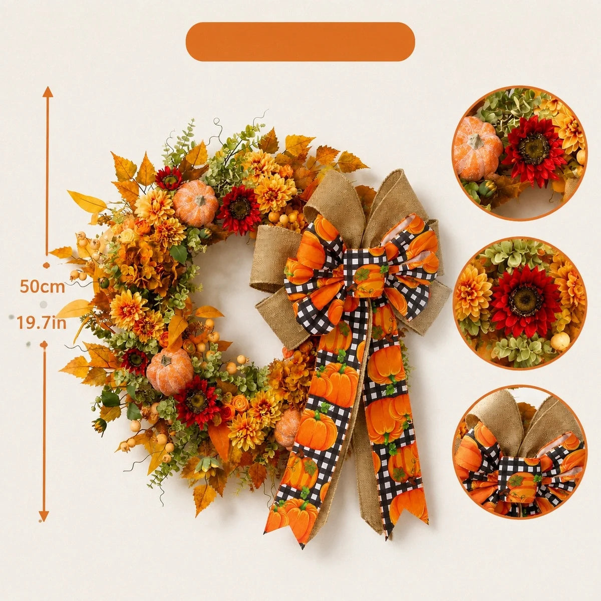 Pumpkin Sunflower Maple Leaf Fall Wreath – 17.7in