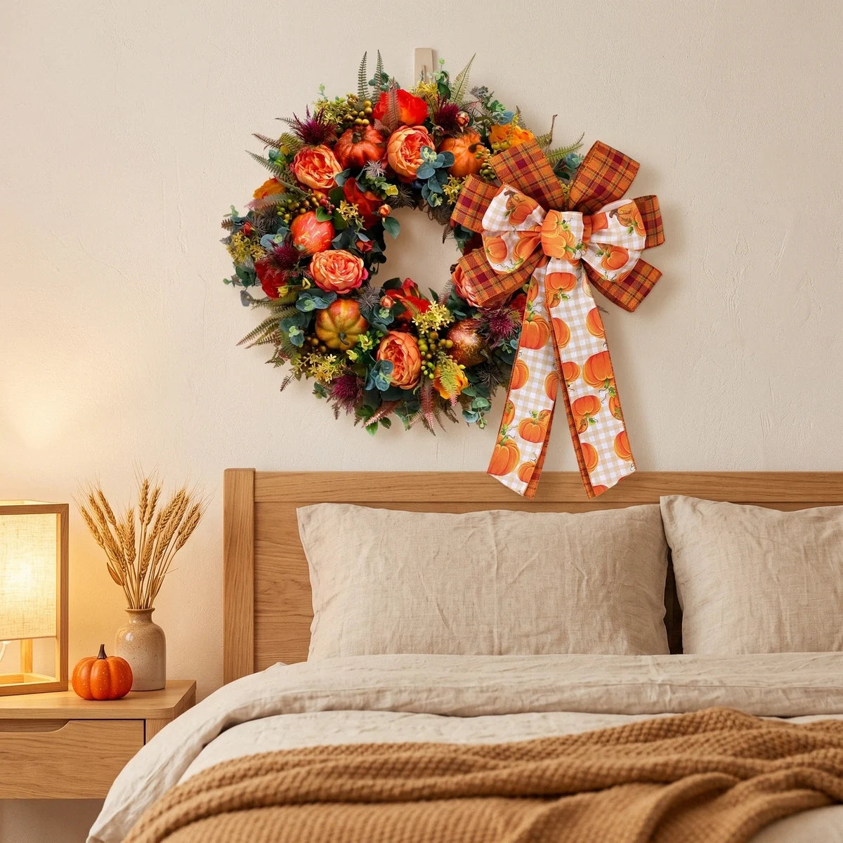 Pumpkin Peony Eucalyptus Fall Wreath – 17.7in