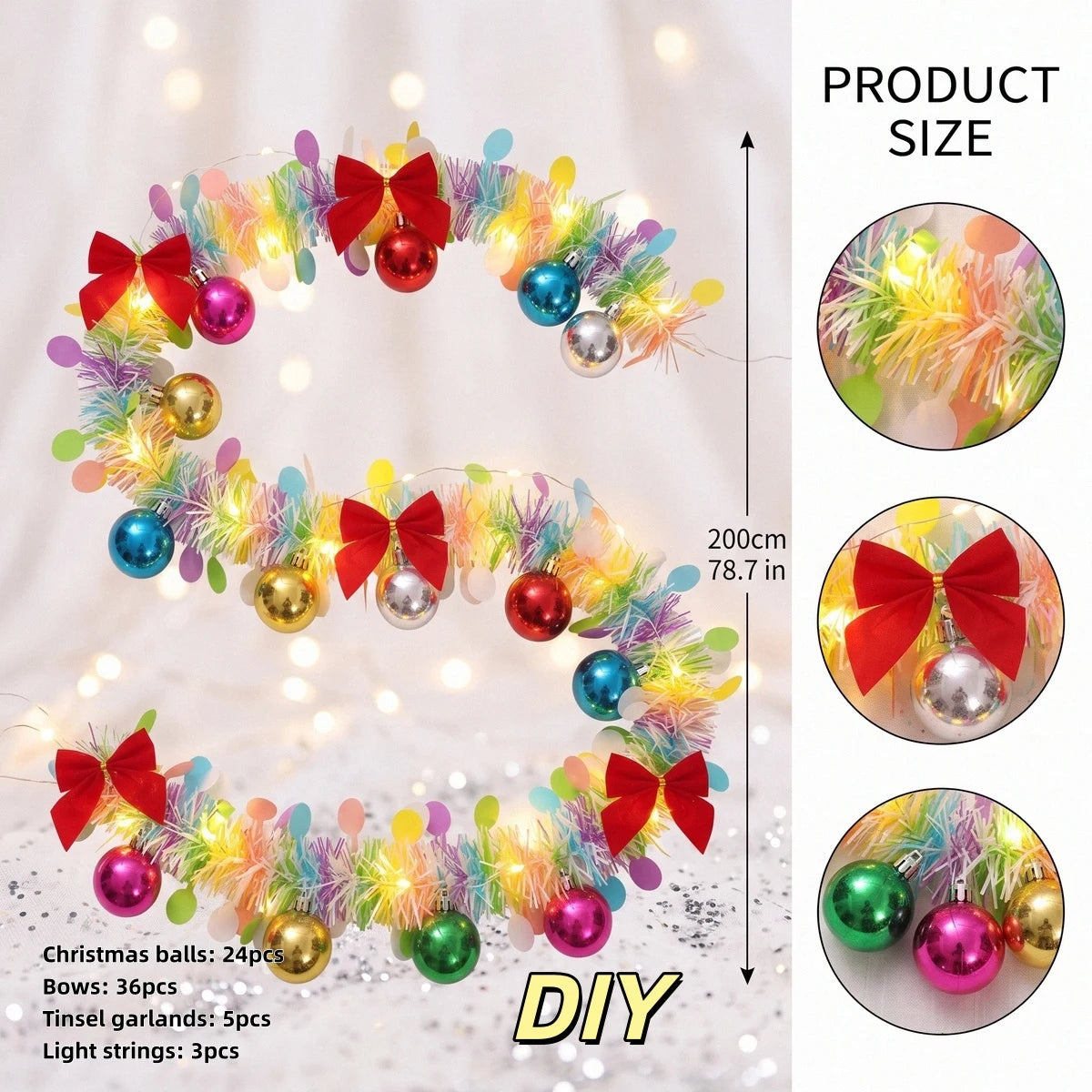 Pre-Lit Christmas Wreath with Red Bows – 5 Pcs