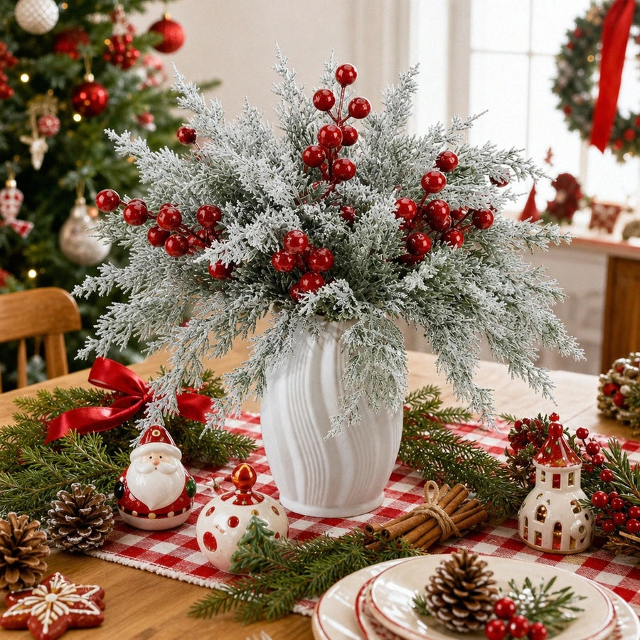 Snowy Pine and Red Berry Picks – 40 Pcs