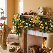 Glitter Poinsettia and Ball Ornament Set – 34 Pcs (Gold)
