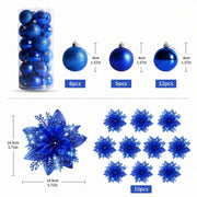 Glitter Poinsettia and Ball Ornament Set – 34 Pcs (Rose Gold)
