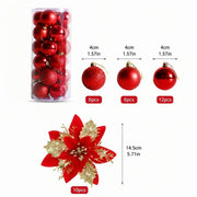 Glitter Poinsettia and Ball Ornament Set – 34 Pcs (Multicolor)