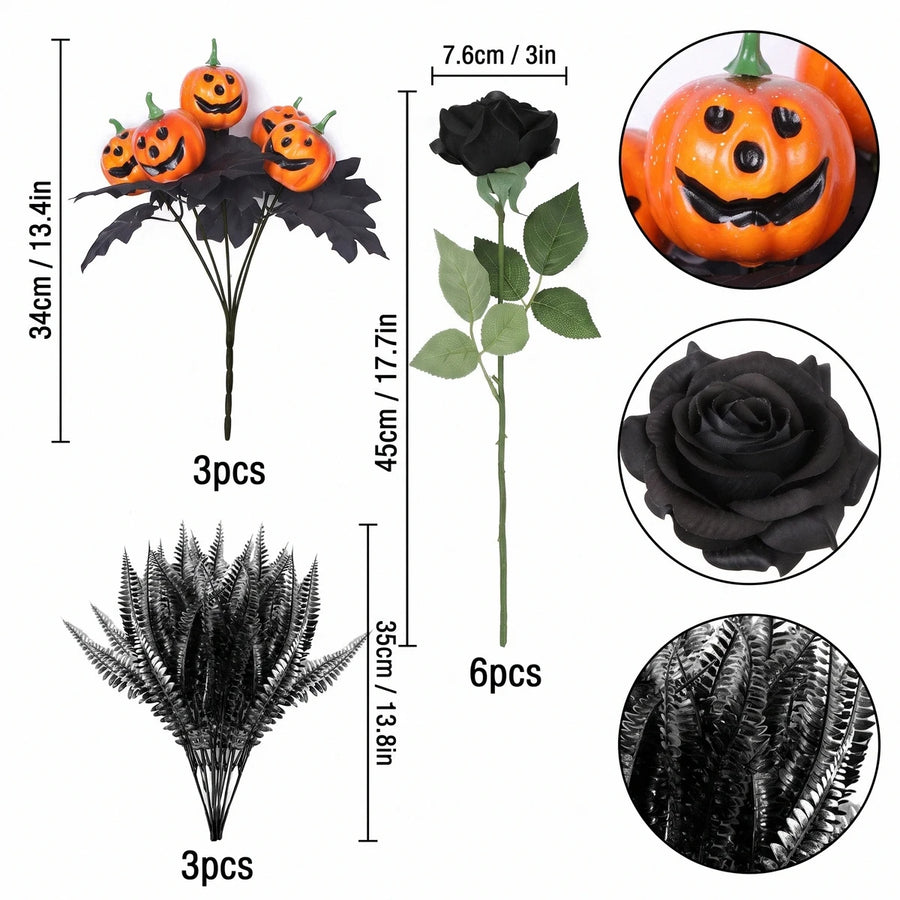 Halloween Black Floral Stems – 12 Pcs