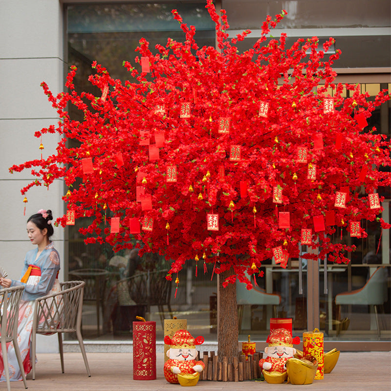 Simulated peach blossom tree, cherry blossom tree, artificial tree, indoor and outdoor decoration shopping mall, New Year's large wishing red envelope blessing tree