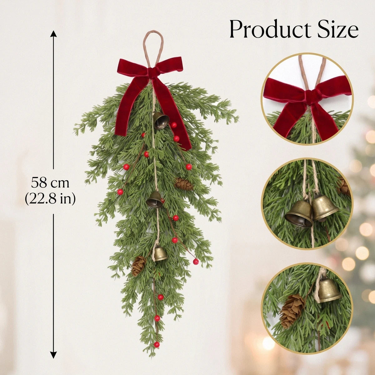 Christmas Pine and Holly Berry Teardrop Swag