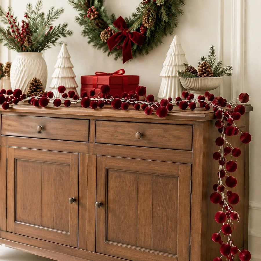 Red Velvet Ball Christmas Garland
