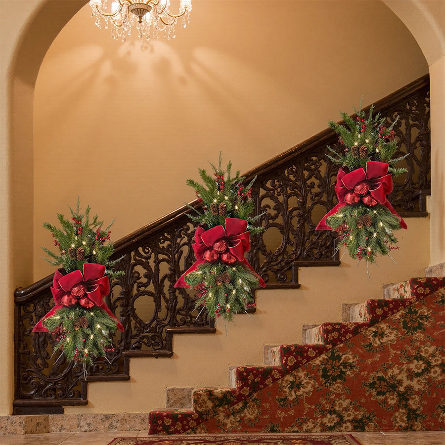 Pre-Lit Christmas Window Swag Set of 2