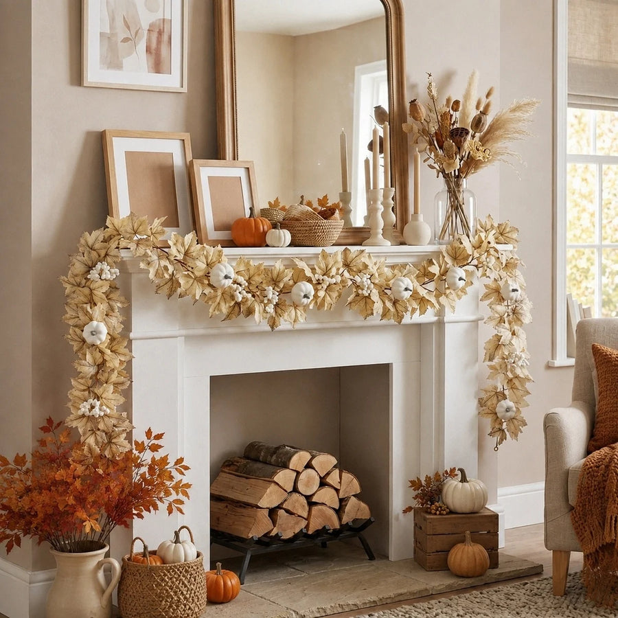 5.7 ft Fall Maple Leaf & Pumpkin Garland