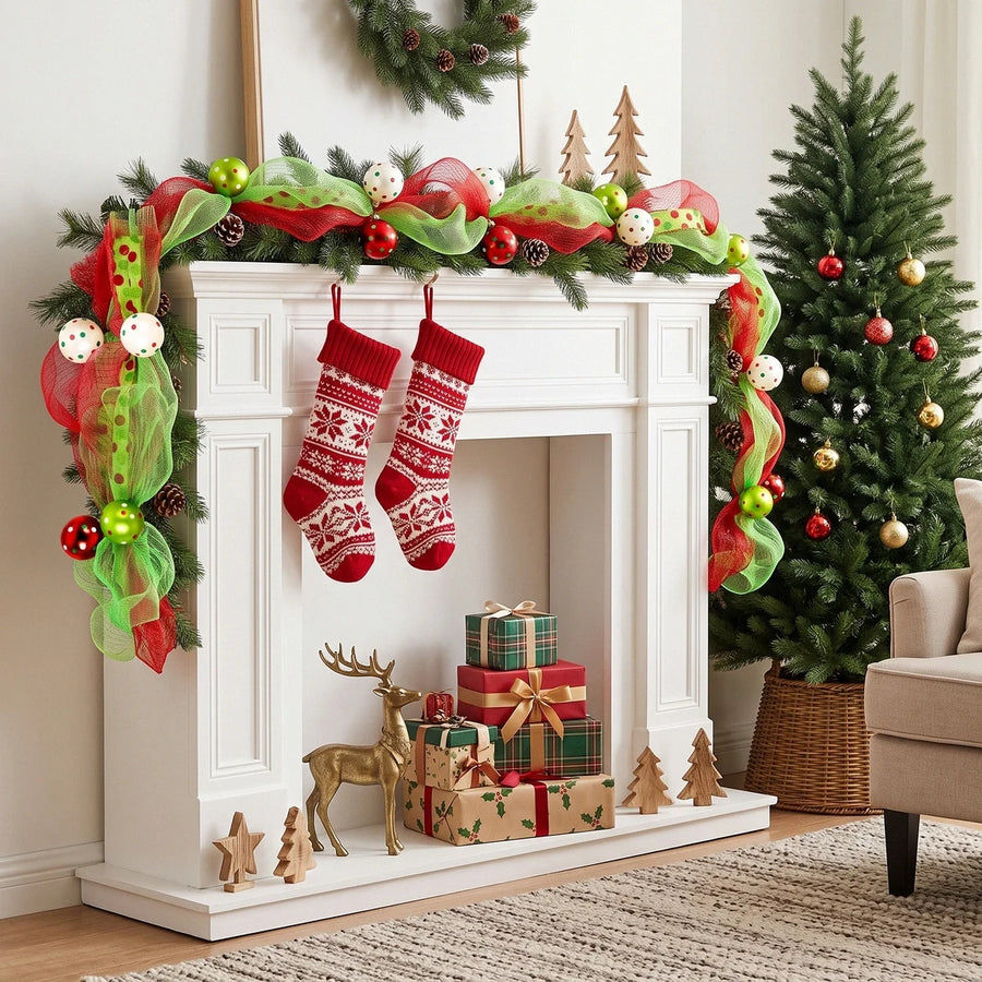 Christmas Pine and Red Berry Table Garland