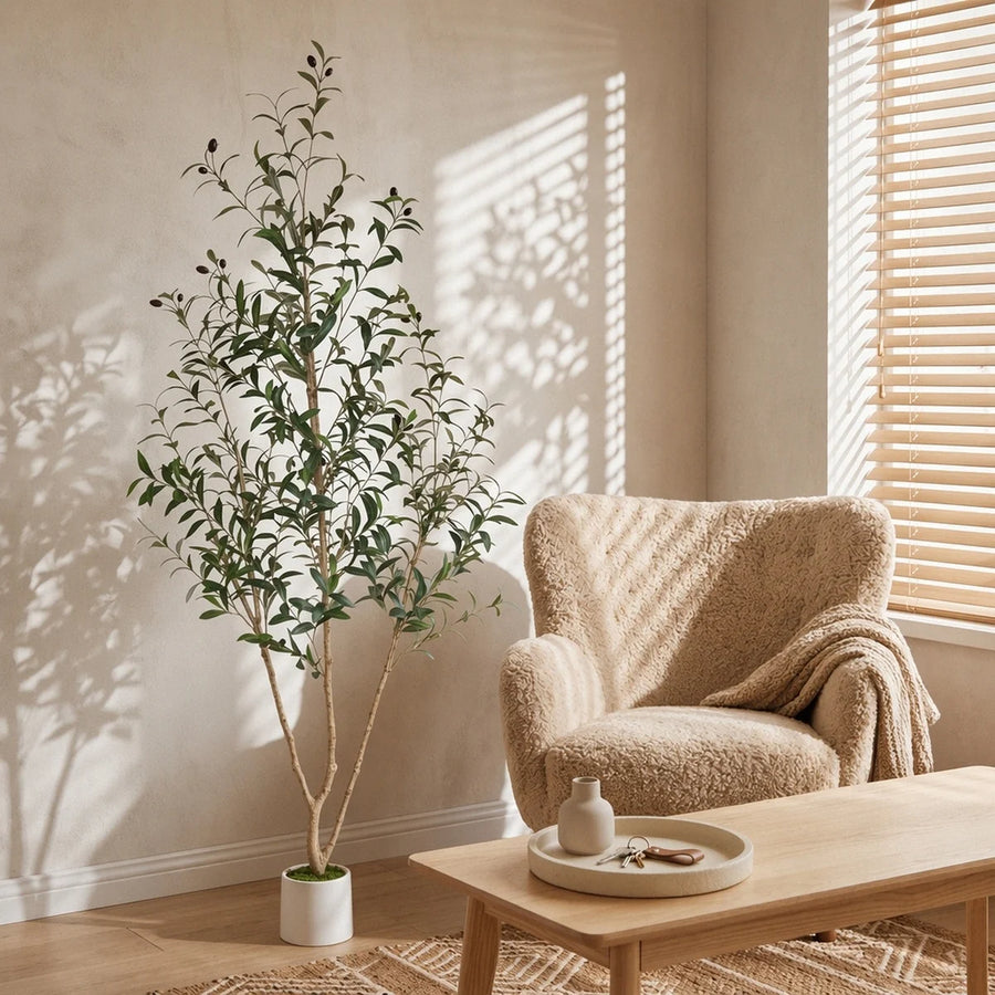 5.9 ft Faux Olive Tree with White Planter