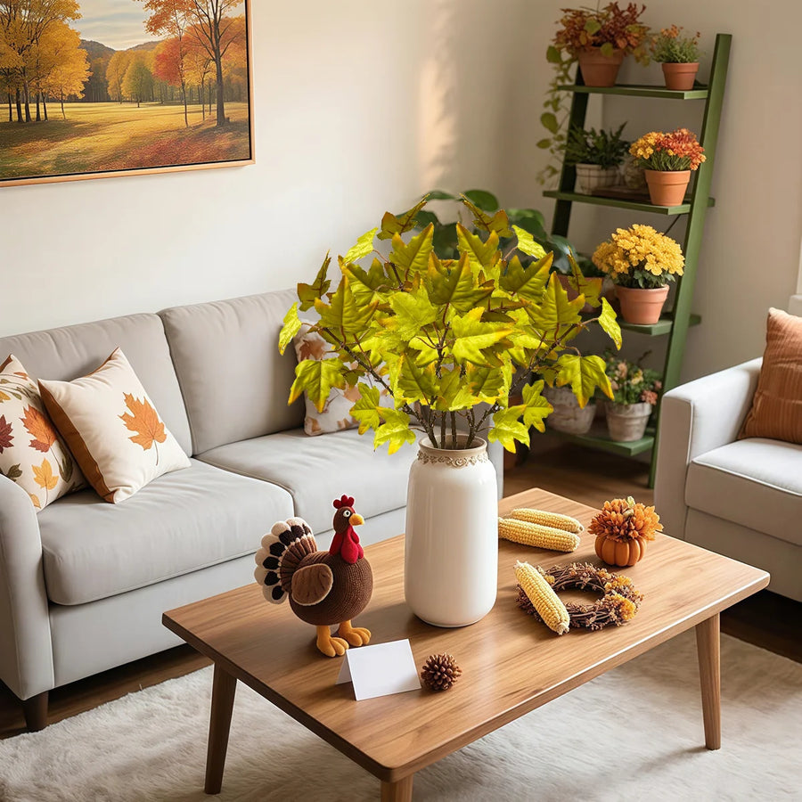 7-Piece Artificial Fall Maple Leaf Stem Set