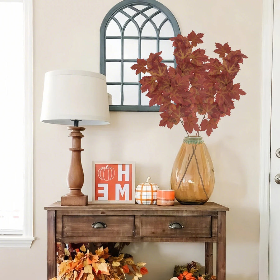 7-Piece Artificial Fall Oak Leaf Stem Set
