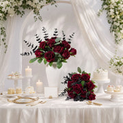 Burgundy Rose & Black Eucalyptus Halloween Floral Set