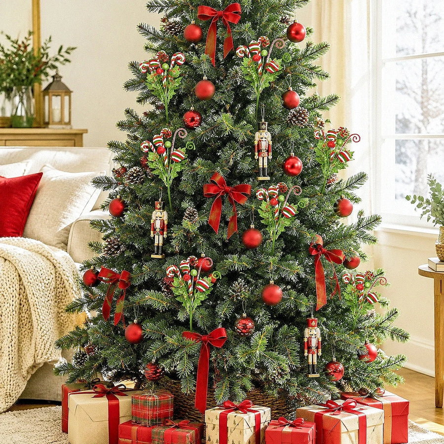 8-Piece Red and White Candy Christmas Floral Spray Set