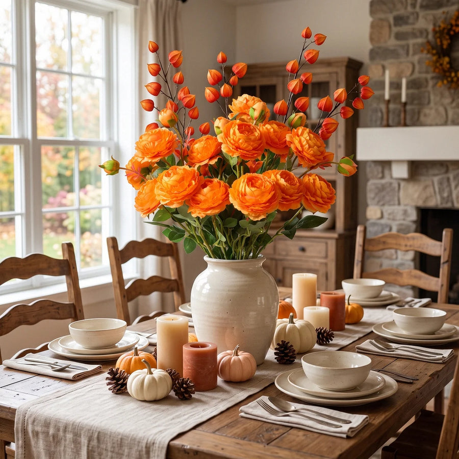 Chinese Lantern & Orange Ranunculus Fall Floral Set – 10pcs