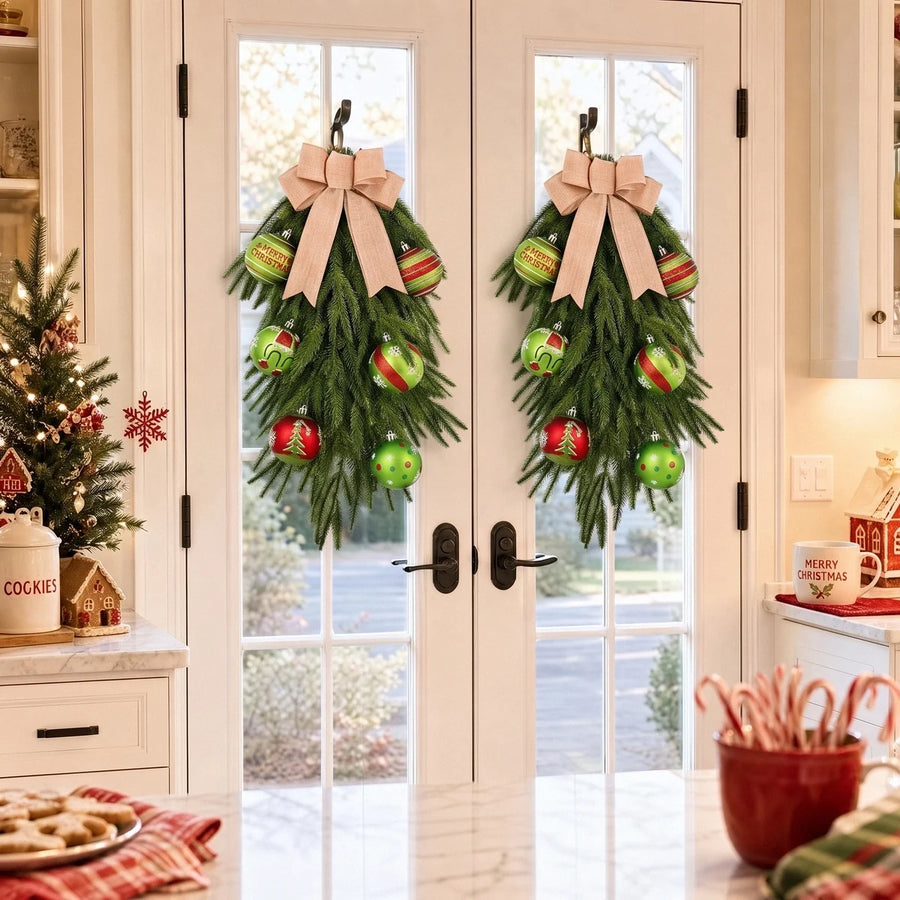 25.2-Inch Christmas Teardrop Swag with Bow