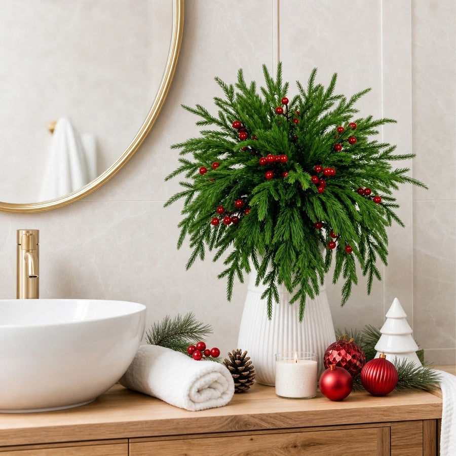 50-Piece Pine Sprig & Red Berry Stem Set
