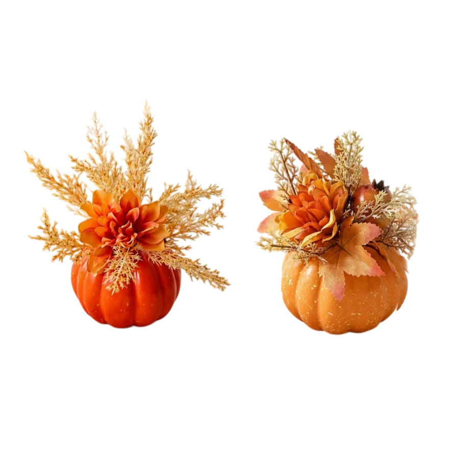 Pumpkin Dahlia Maple Leaf Floral Arrangements – Set of 2