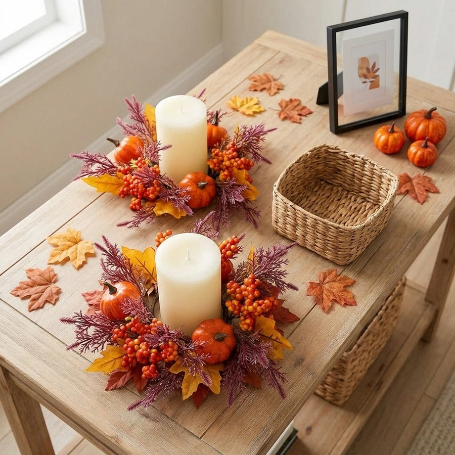 Fall Pumpkin Maple Leaf Candle Rings – Set of 4