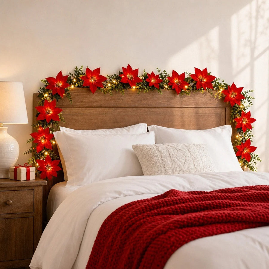 Red Poinsettia Christmas Garland Collection – 4 Pcs
