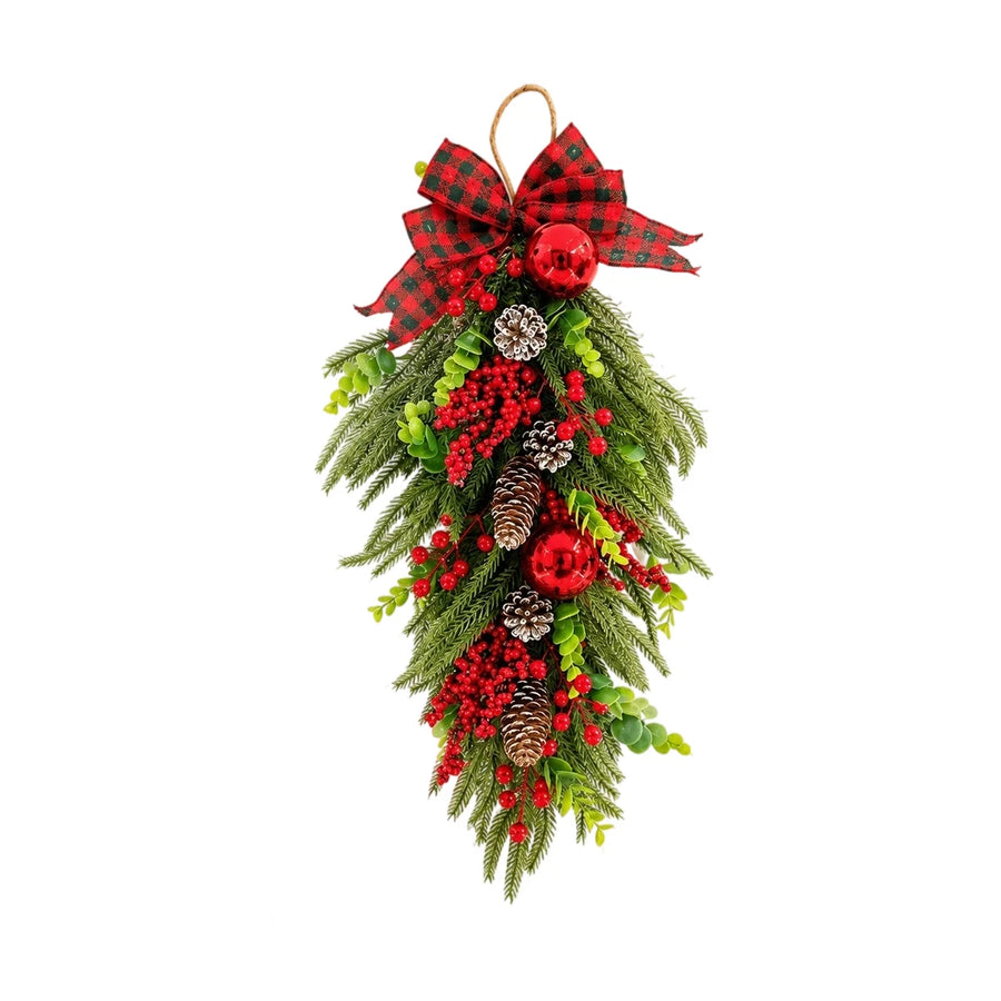 25.5-Inch Plaid Bow Christmas Teardrop Swag