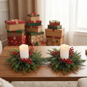 2-Piece 13.8-Inch Christmas Candle Wreath Set