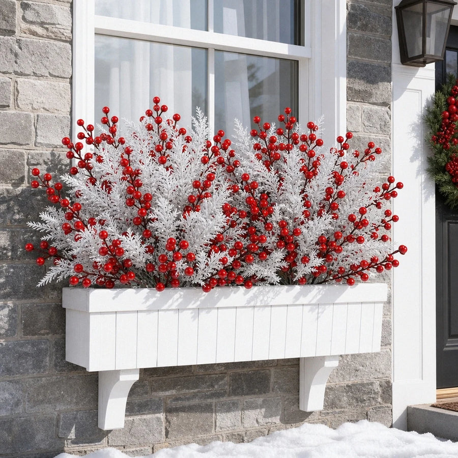 Artificial White Pine & Red Berry Picks – 50 Pcs