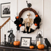 Skeleton and Black Rose Halloween Wreath
