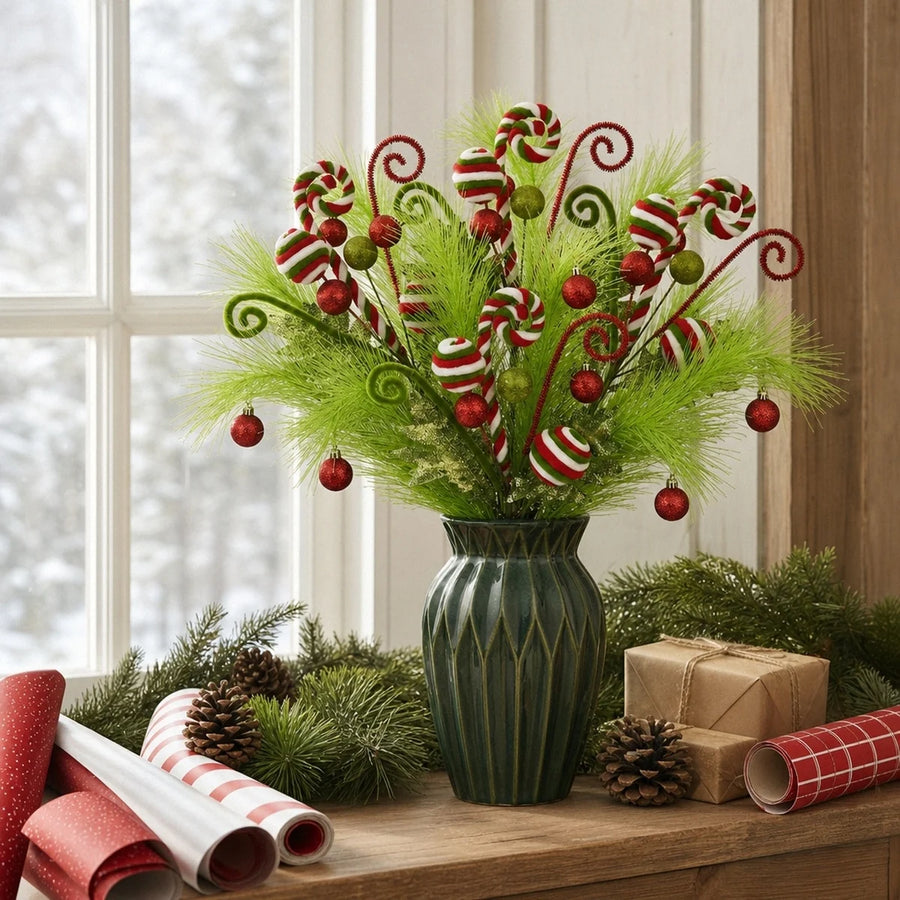 Peppermint Christmas Floral Pick Set – 14 Pcs