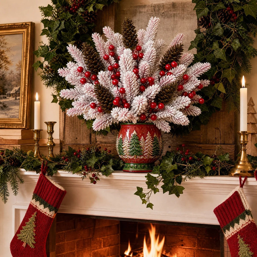 50-Piece Frosted Pinecone and Red Berry Christmas Stem Set