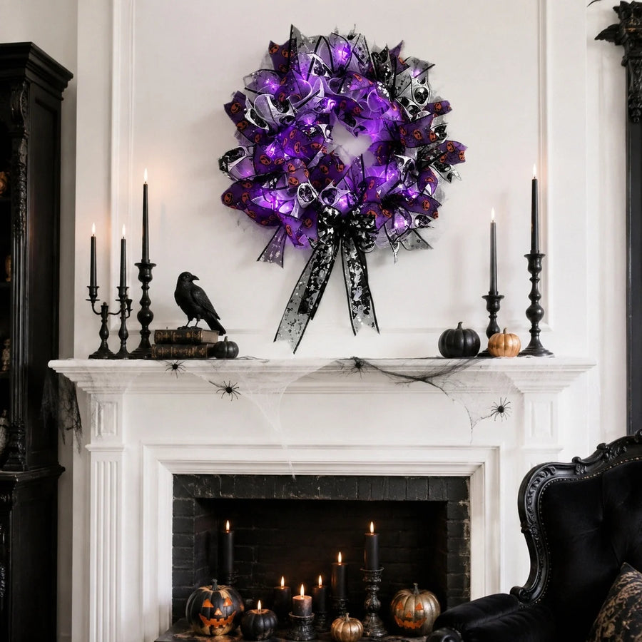 Lighted Halloween Ghost Wreath