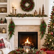 Red Bow Christmas Window Swag Set