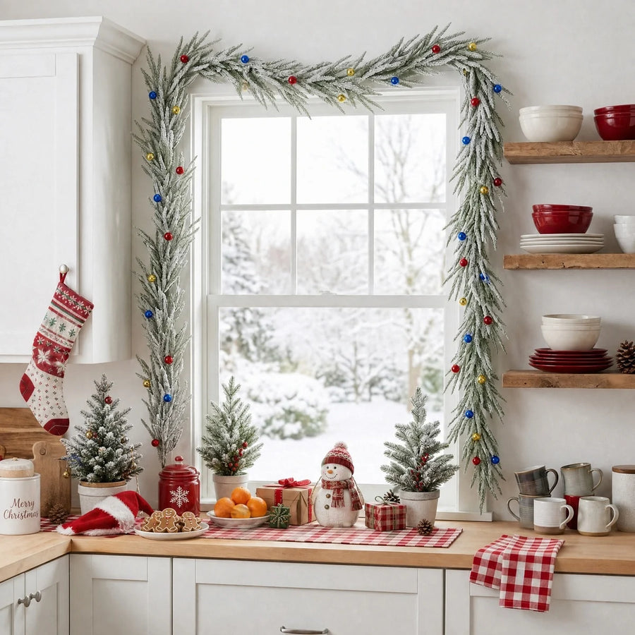 Christmas Mantel Garland with Red Berry Swags