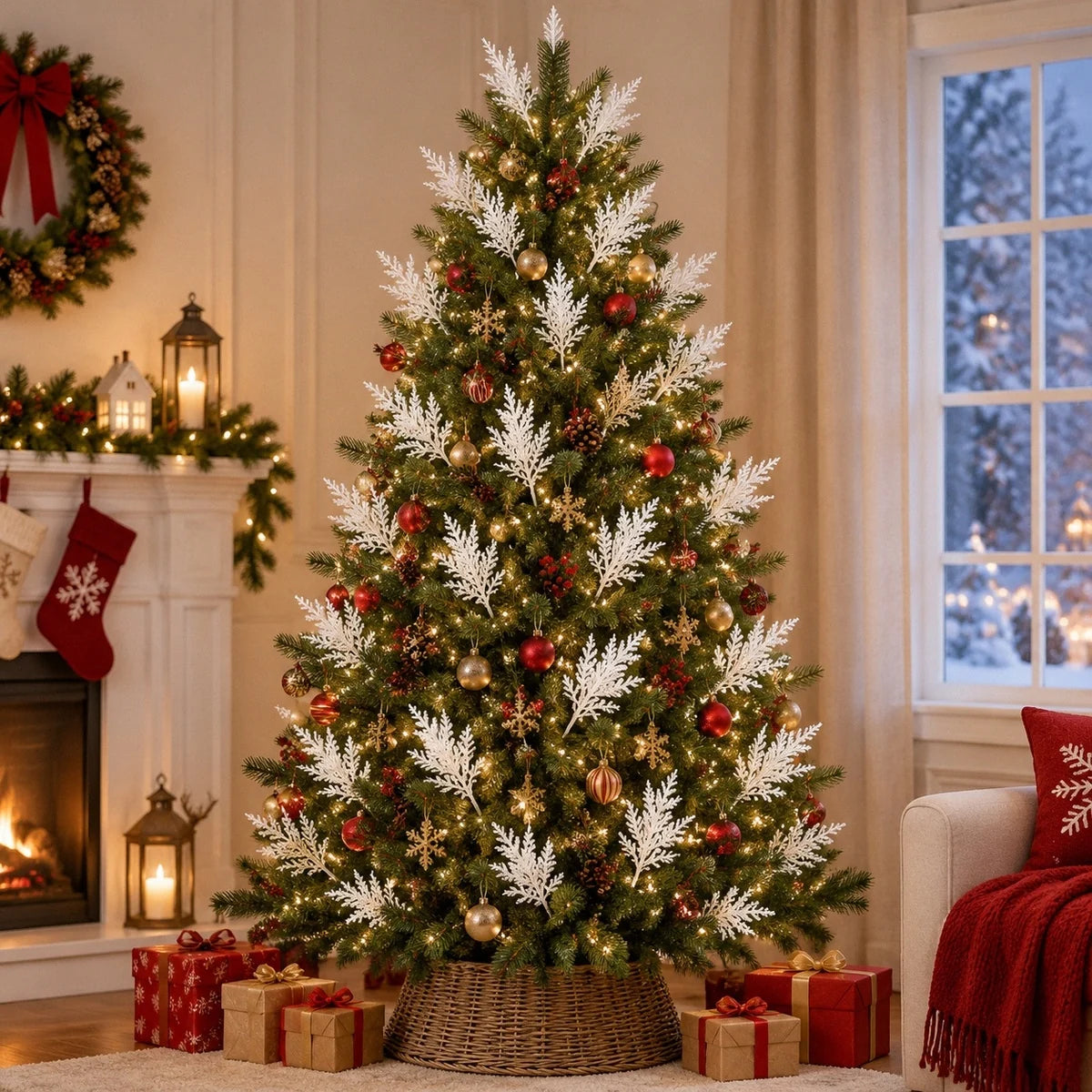 White Glitter Christmas Branch Stem