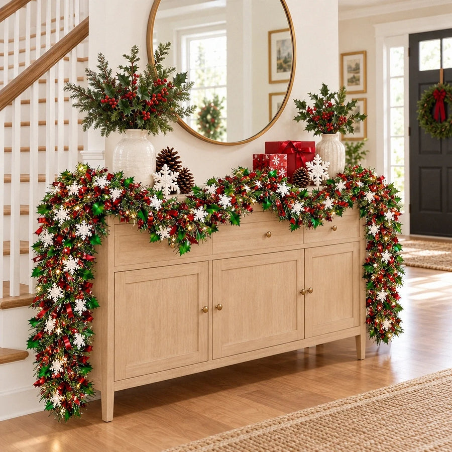 9-Piece Snowflake Tinsel Garland and Light Set