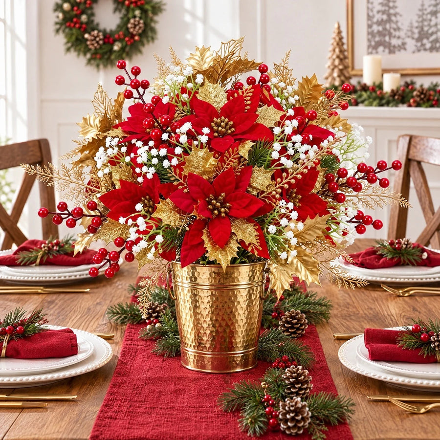 21-Piece Red and Gold Poinsettia Holiday Bouquet