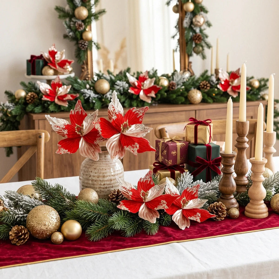 12-Piece Velvet Poinsettia Ornament Collection