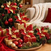 12-Piece Velvet Poinsettia Ornament Collection