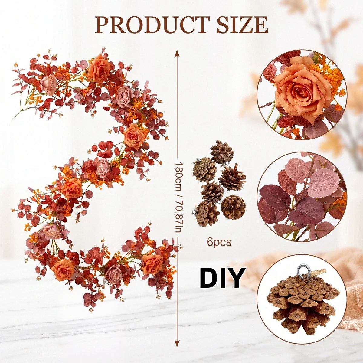 Orange Gypsophila Eucalyptus Fall Garland