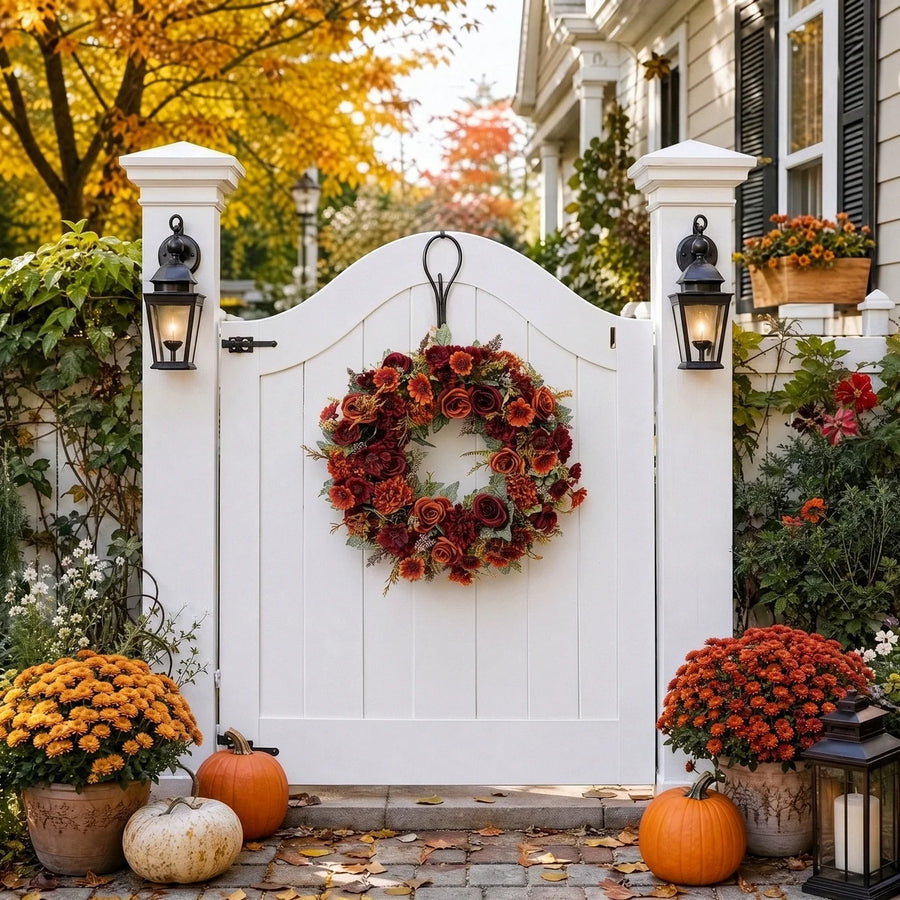 17.7-Inch Fall Hydrangea & Dahlia Door Wreath