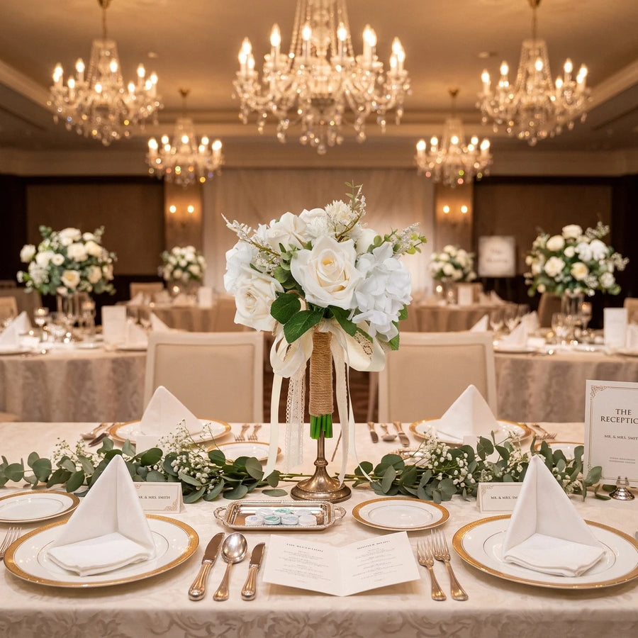 White & Champagne Rose Hydrangea Bridal Bouquet